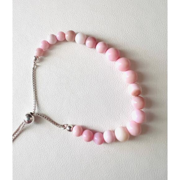 NEW D’Joy 925 Sterling Silver Adjustable Bracelet Pink Opal Beads 5-10” - Picture 3 of 10